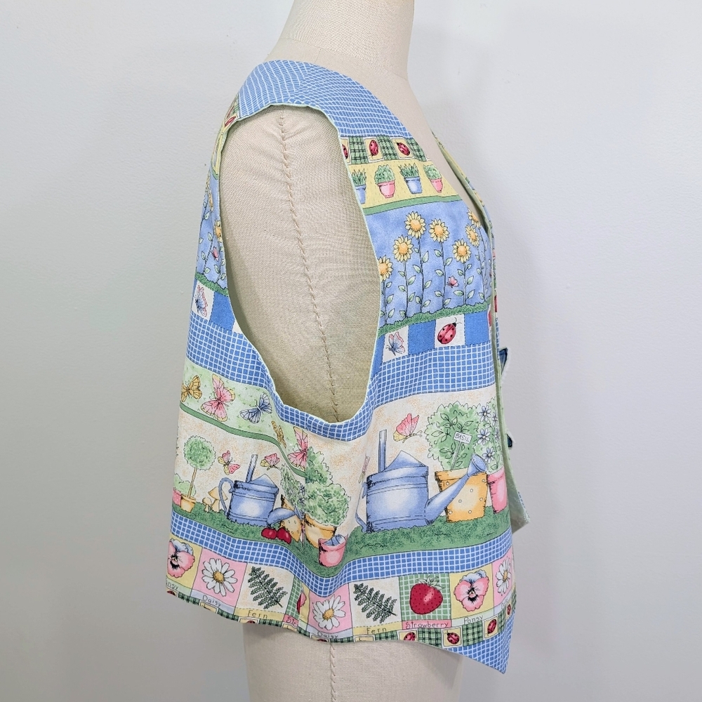Handmade "Garden" vest W 3D butterflies, plants, flowers, farmhouse Vest. 2X - Picture 4 of 14